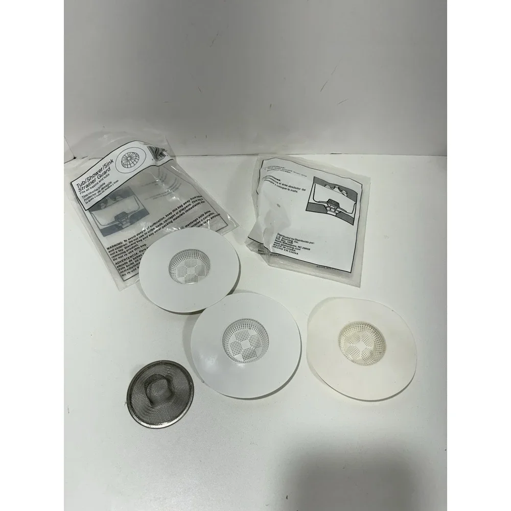 Bath Shower Sink Strainer Guard Lot‎ Of 3 Bathroom White Silicone + 1 Metal